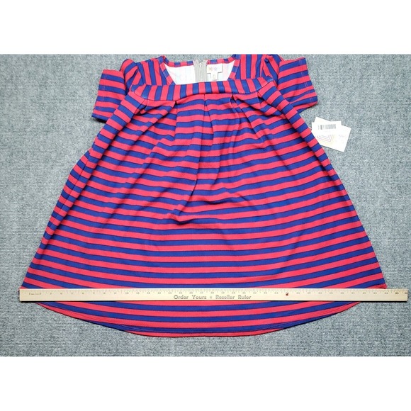 LulaRoe Amelia Dress Womens XS Red Blue Striped Round Neck Short Sleeve New - Picture 9 of 13